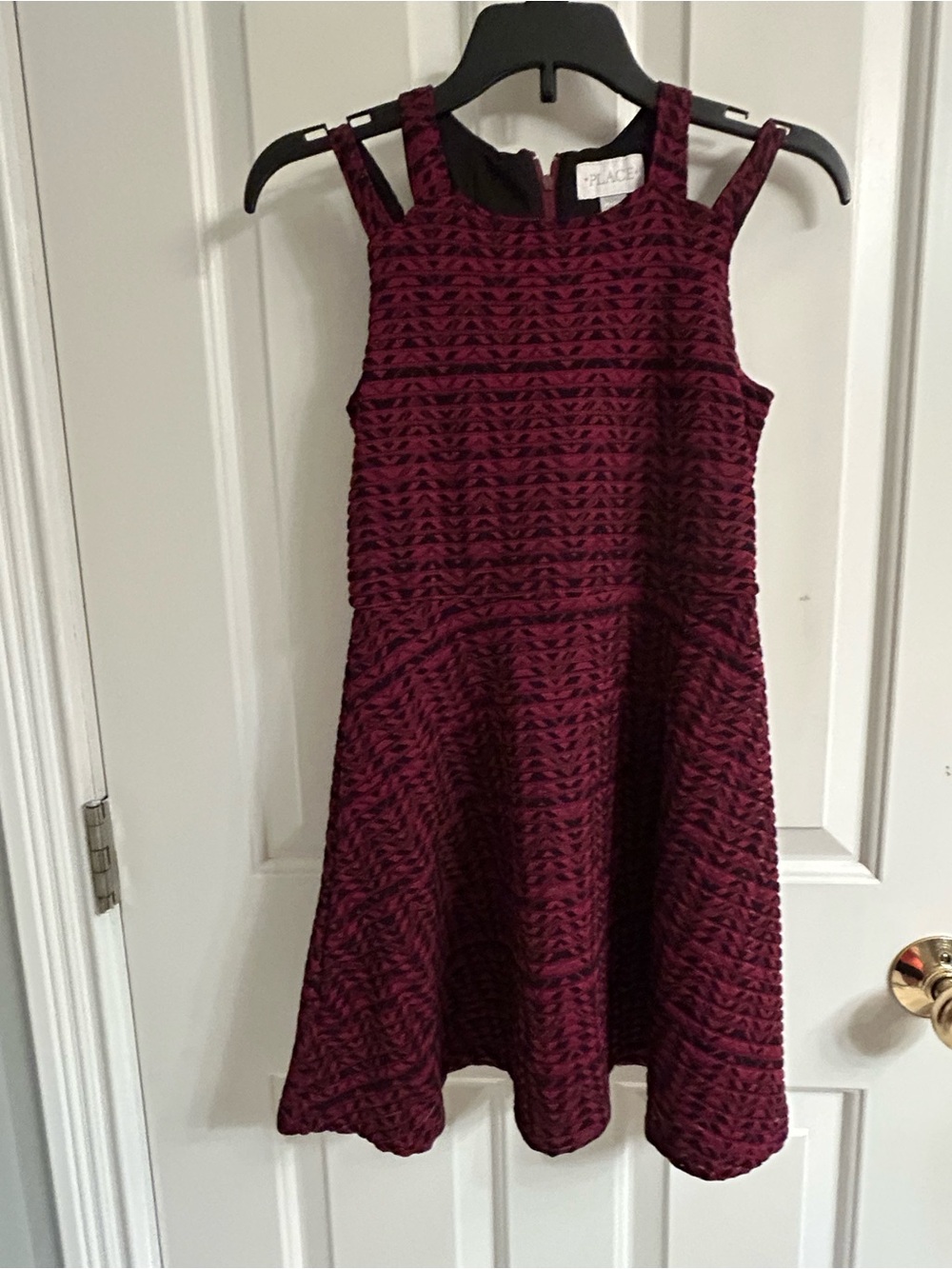 NWT-Girls The Children's Place Burgundy Textured Fit & Flare Dress - Picture 6 of 14